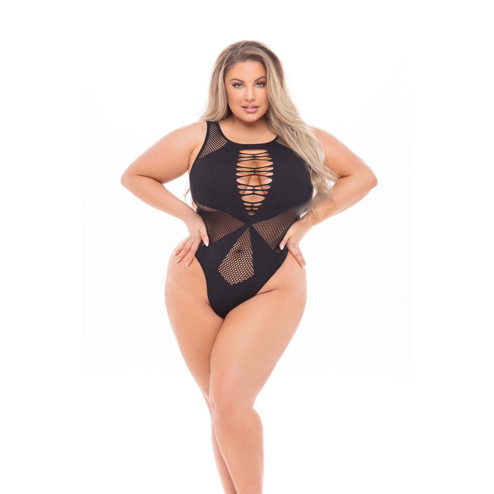 Pink Lipstick - Duchess Highneck Bodysuit Costume Queen (Black) Bodysuits 0196018083507 CherryAffairs