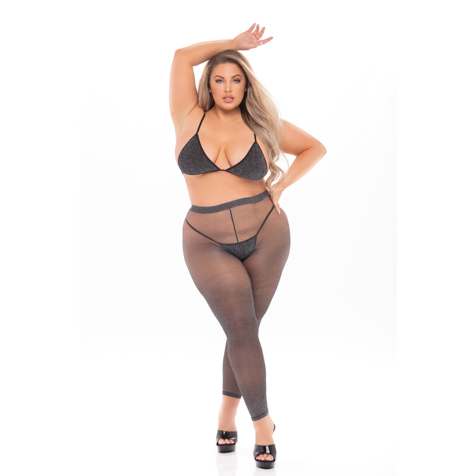 Pink Lipstick - Tall Order 3Pc Legging Lingerie Set Queen (Black) Lingerie Set 0196018134346 CherryAffairs