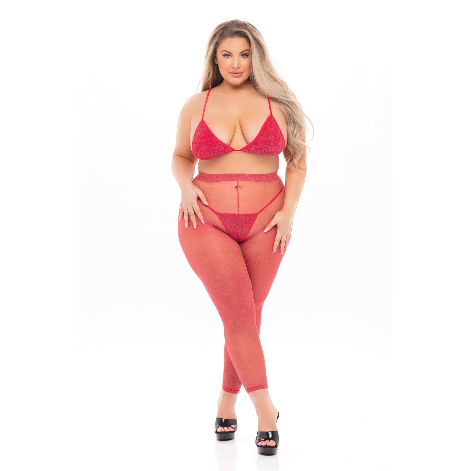 Pink Lipstick - Tall Order 3Pc Legging Lingerie Set Queen (Red) Lingerie Set 0196018134353 CherryAffairs