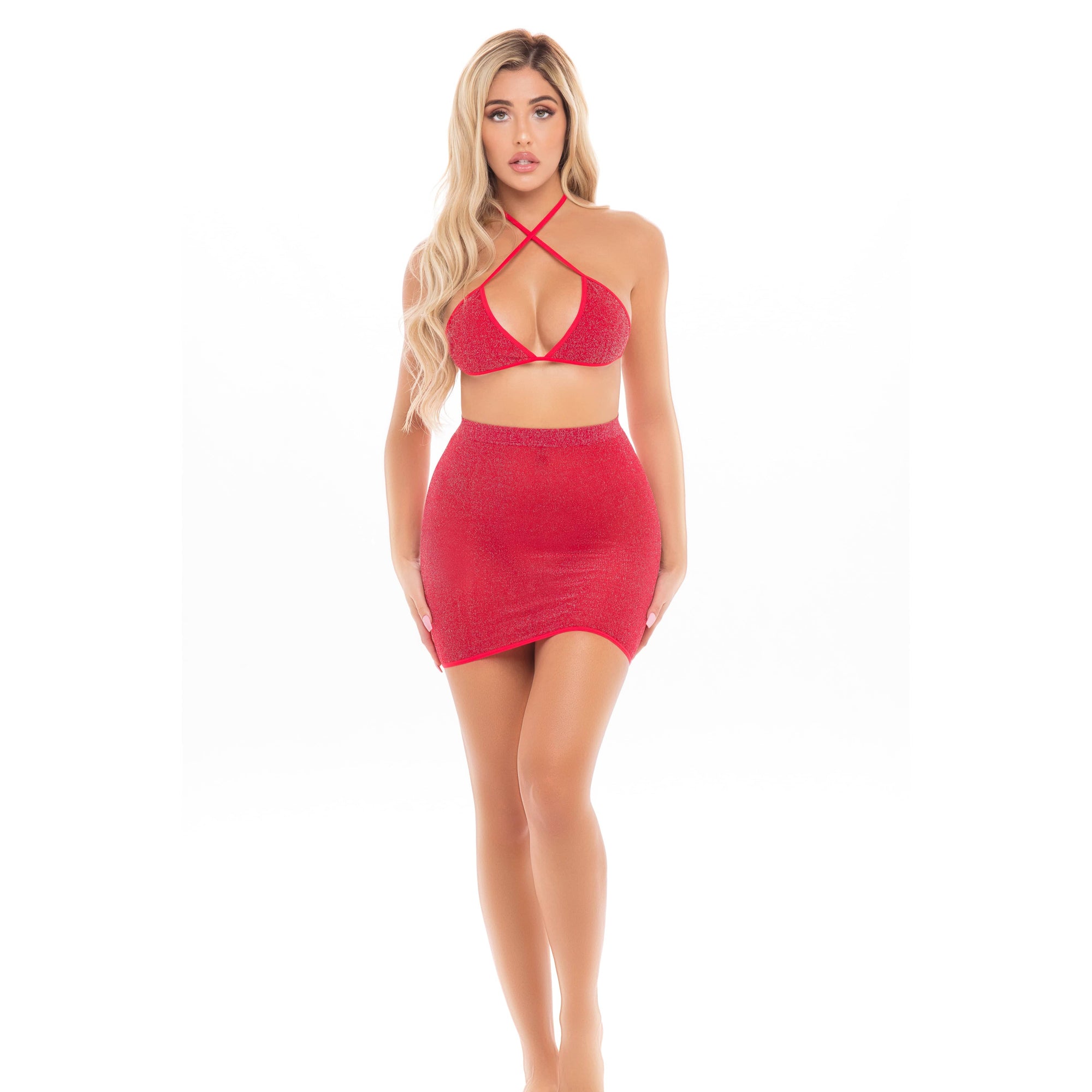 Pink Lipstick - Black Cherry 2Pc Skirt Costume Set O/S (Red) Dresses 0196018134377 CherryAffairs