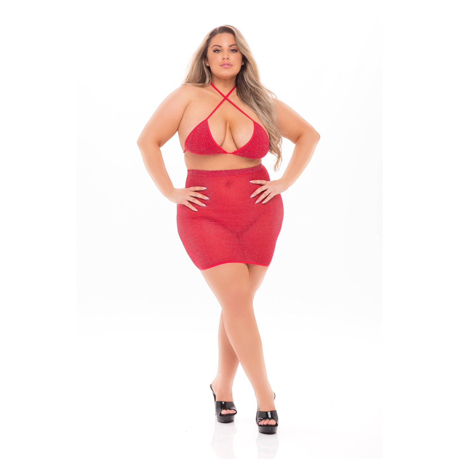 Pink Lipstick - Black Cherry 2Pc Skirt Costume Set Queen (Red) Dresses 0196018134391 CherryAffairs