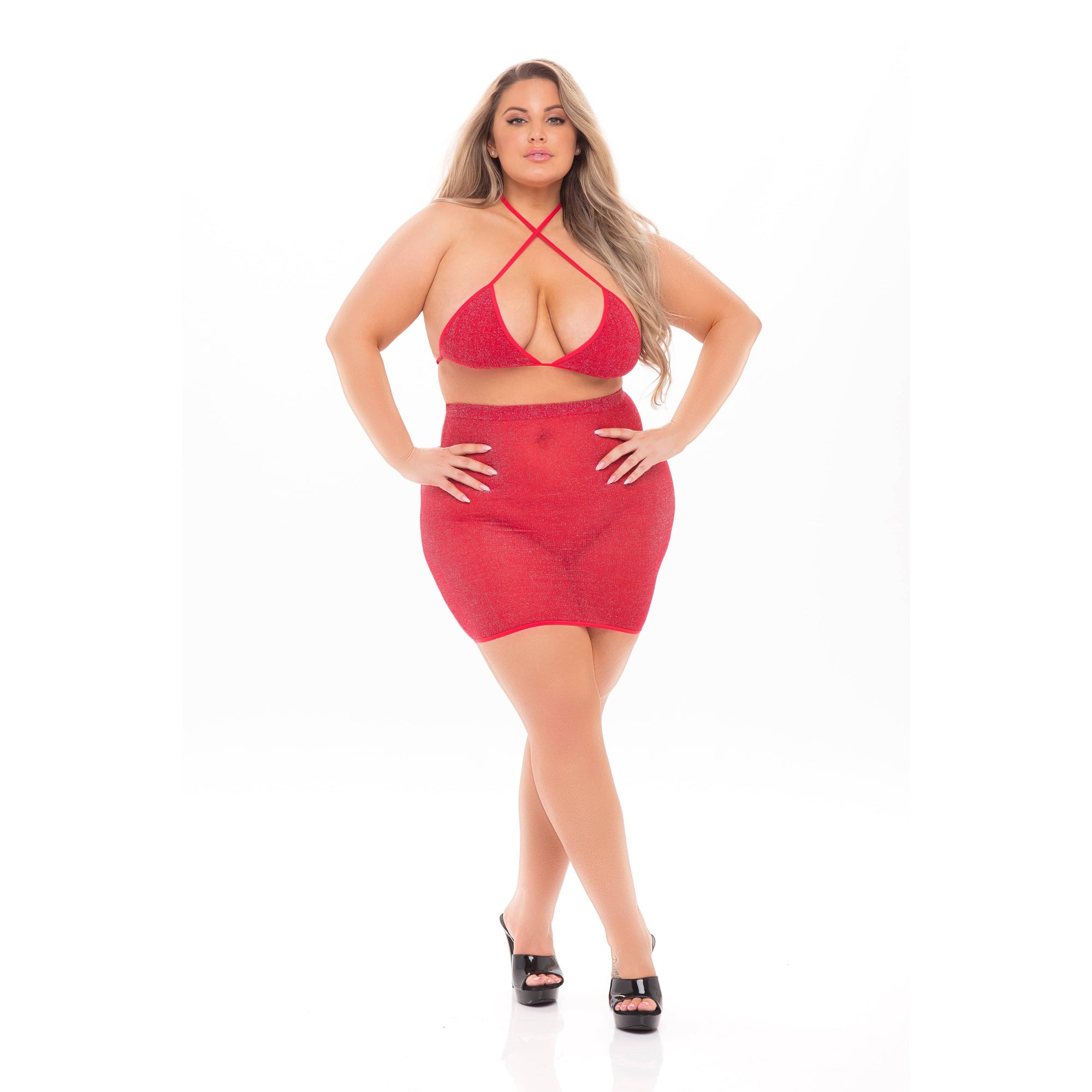 Pink Lipstick - Black Cherry 2Pc Skirt Costume Set Queen (Red) Dresses 0196018134391 CherryAffairs