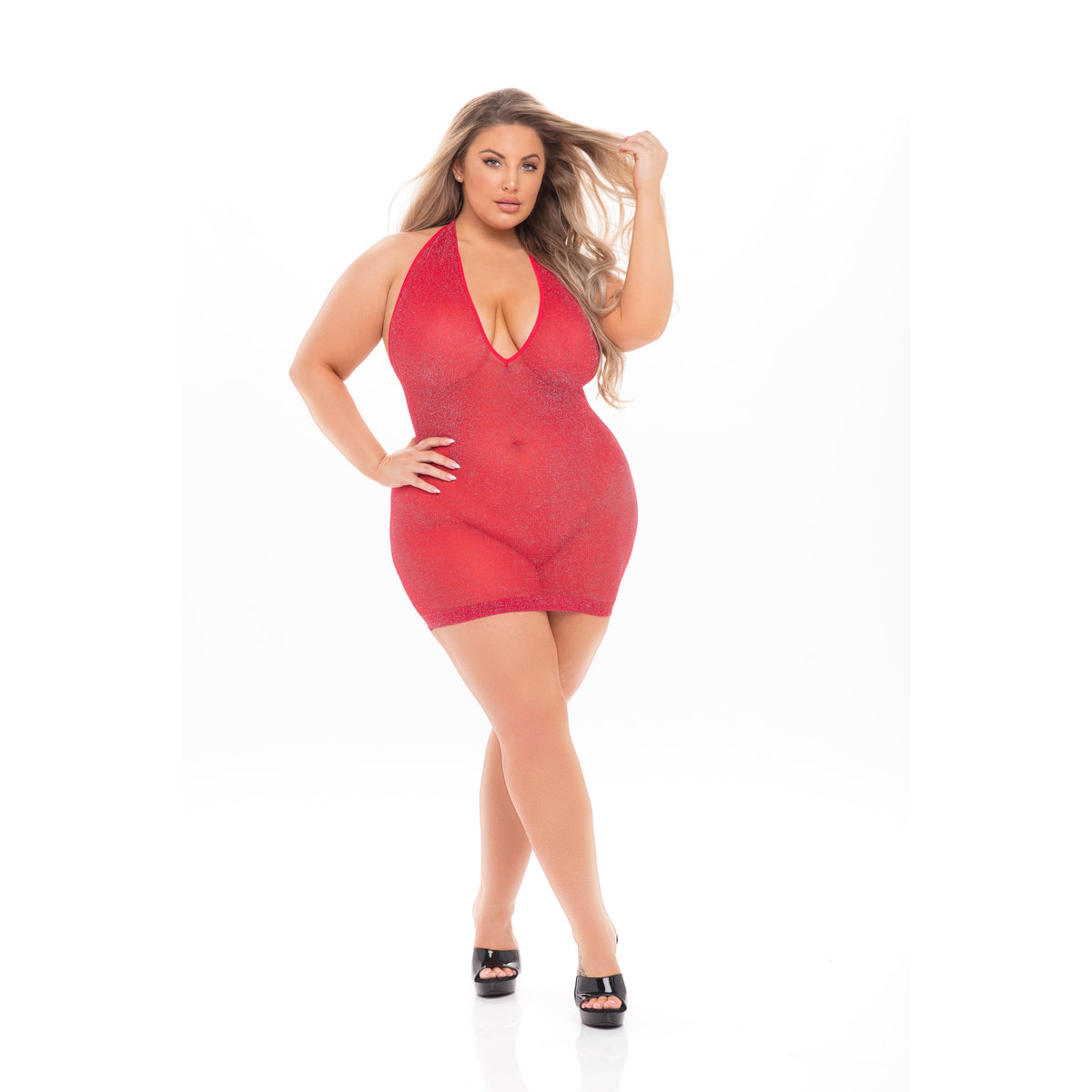 Pink Lipstick - Love Bite Plunge Halter Dress Costume Queen (Red) Dresses 0196018134452 CherryAffairs