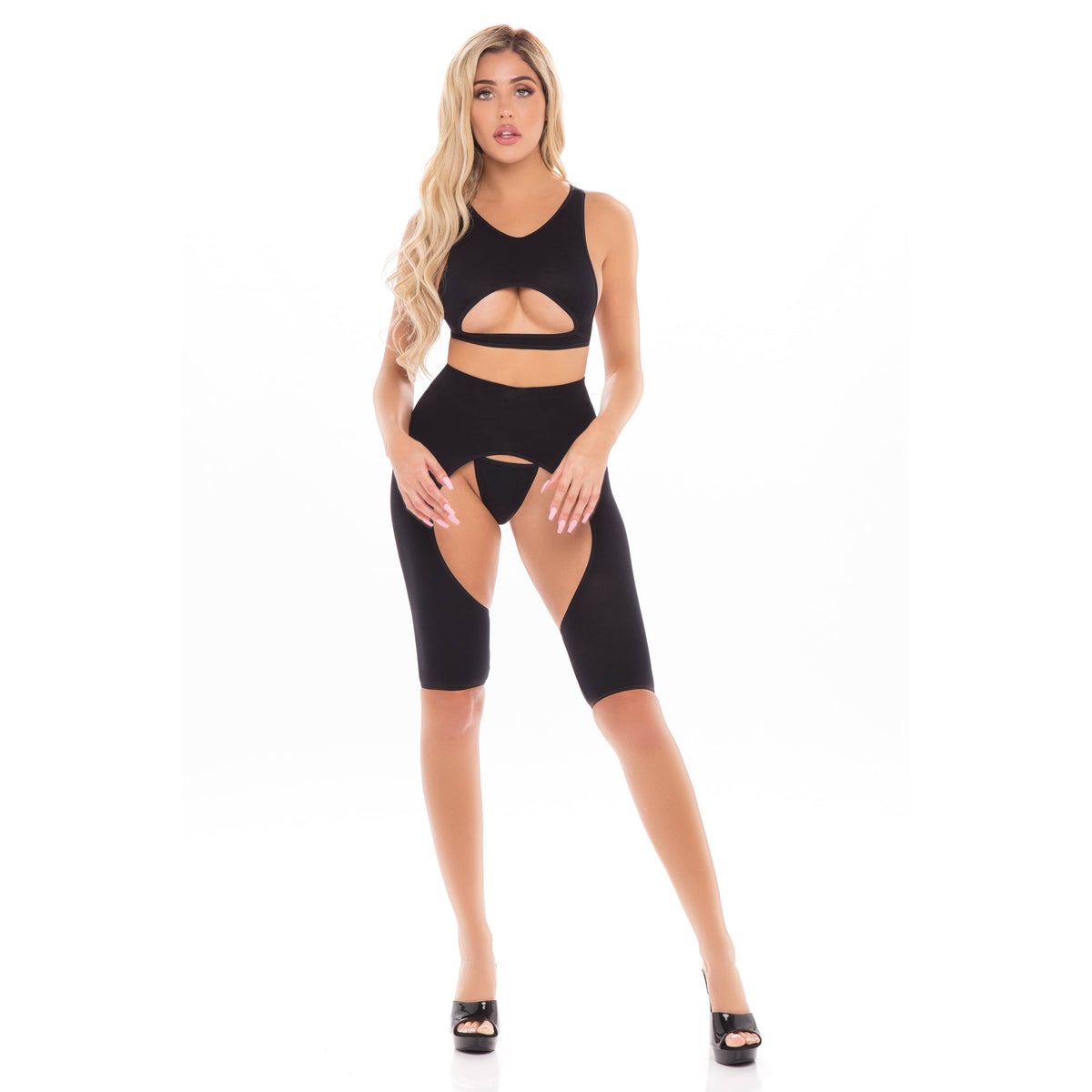 Pink Lipstick - Leg Up 3Pc Short Lingerie Set O/S (Black) Lingerie Set 0196018285239 CherryAffairs