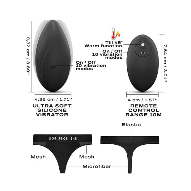 Dorcel - Discreet Warming Panty Vibrator with Panty Small (Black) Panties Massager Remote Control (Vibration) Rechargeable 622629345 CherryAffairs