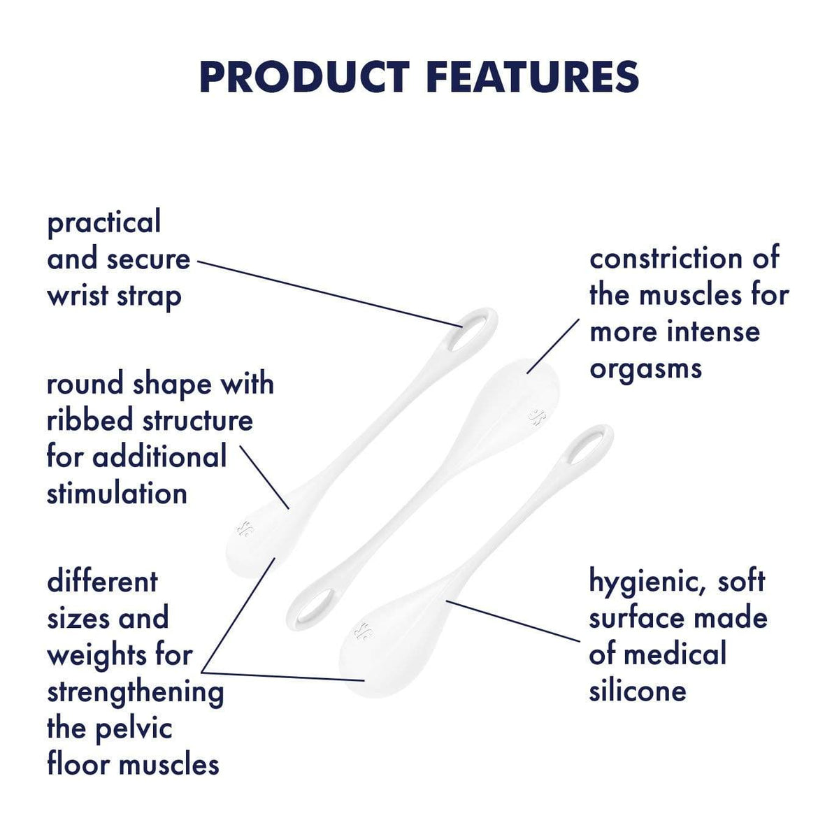 Satisfyer - Yoni Power 1 Silicone Kegel Balls Training Set (White) Kegel Balls (Non Vibration) 4049369043835 CherryAffairs