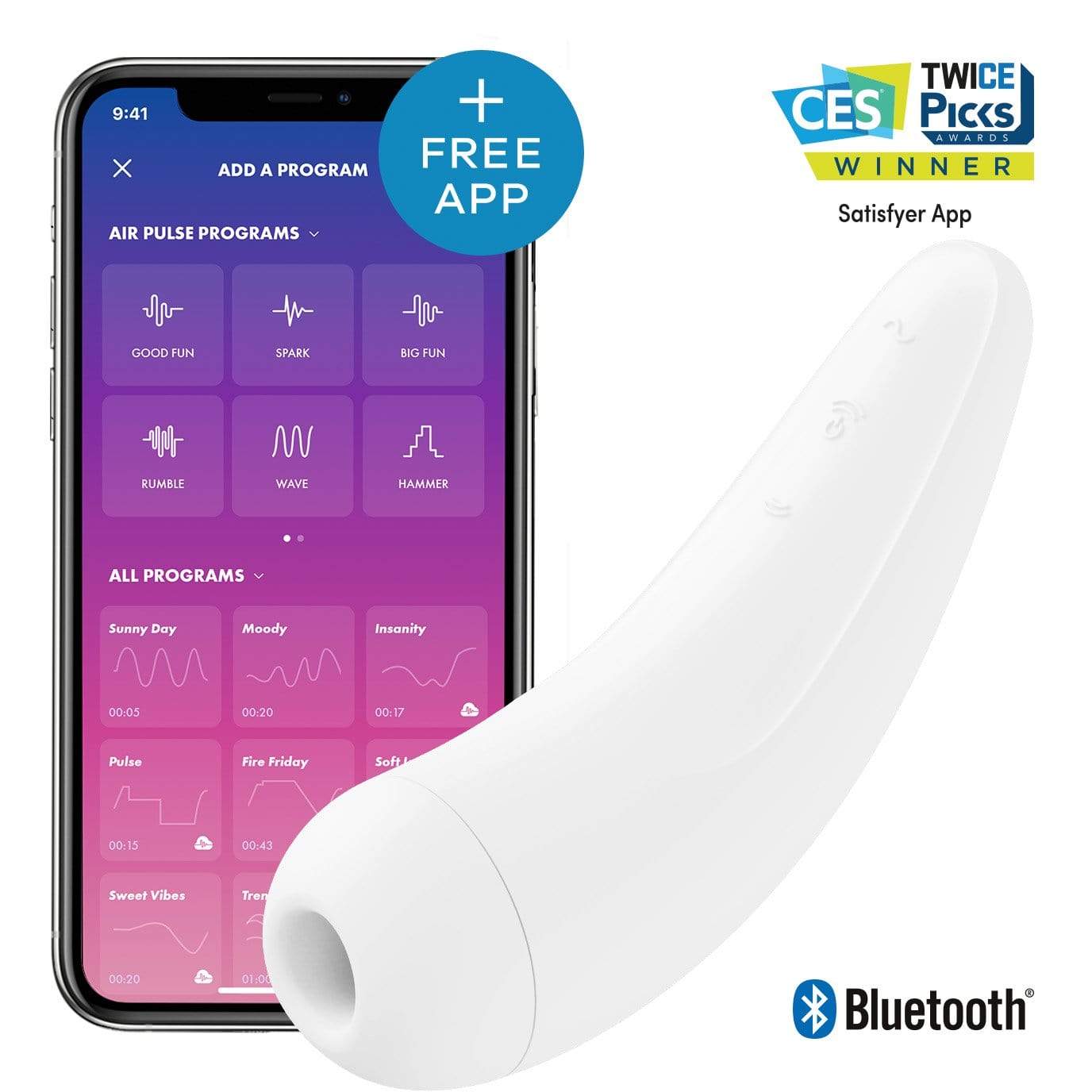 Satisfyer - Curvy 2+ App-Controlled Air Pulse Stimulator Vibrator (White) Clit Massager (Vibration) Rechargeable 289883003 CherryAffairs