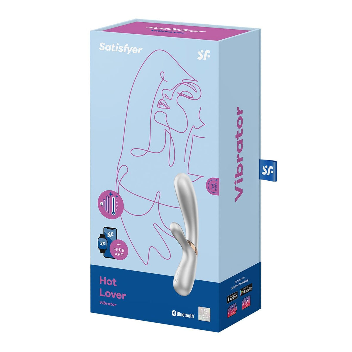 Satisfyer - Hot Lover Warming Rabbit Vibrator with Bluetooth and App (Silver/Champagne) Rabbit Dildo (Vibration) Rechargeable 520203906 CherryAffairs