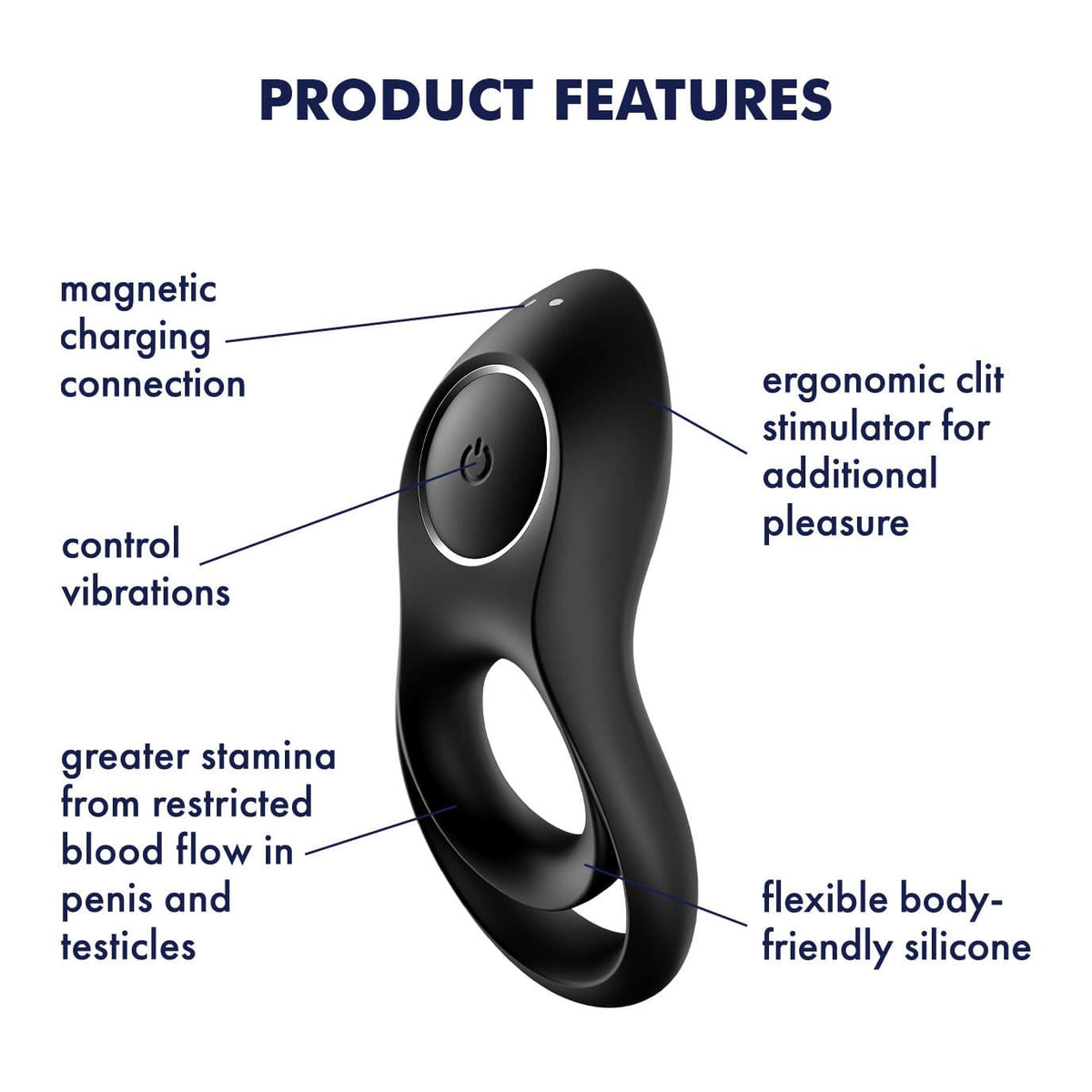 Satisfyer - Legendary Duo Silicone Vibrating Cock Ring (Black) Silicone Cock Ring (Vibration) Rechargeable 4061504009902 CherryAffairs