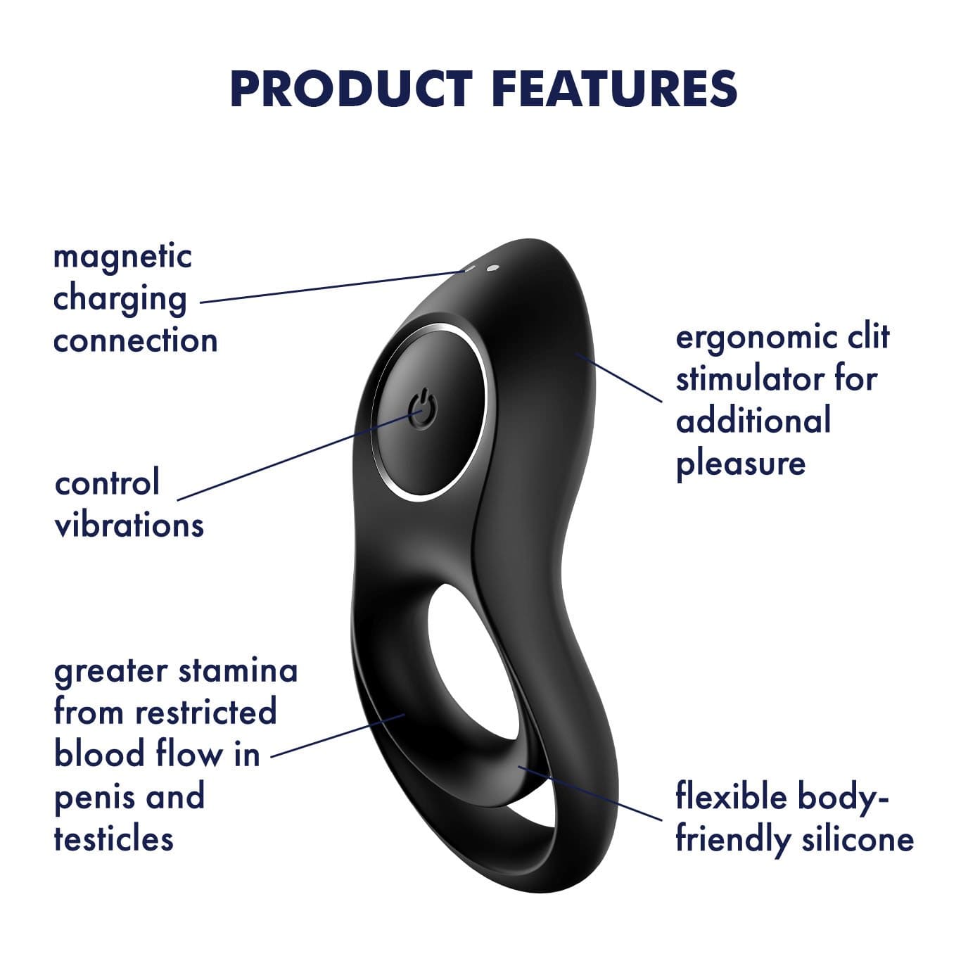 Satisfyer - Legendary Duo Silicone Vibrating Cock Ring (Black) Silicone Cock Ring (Vibration) Rechargeable 4061504009902 CherryAffairs