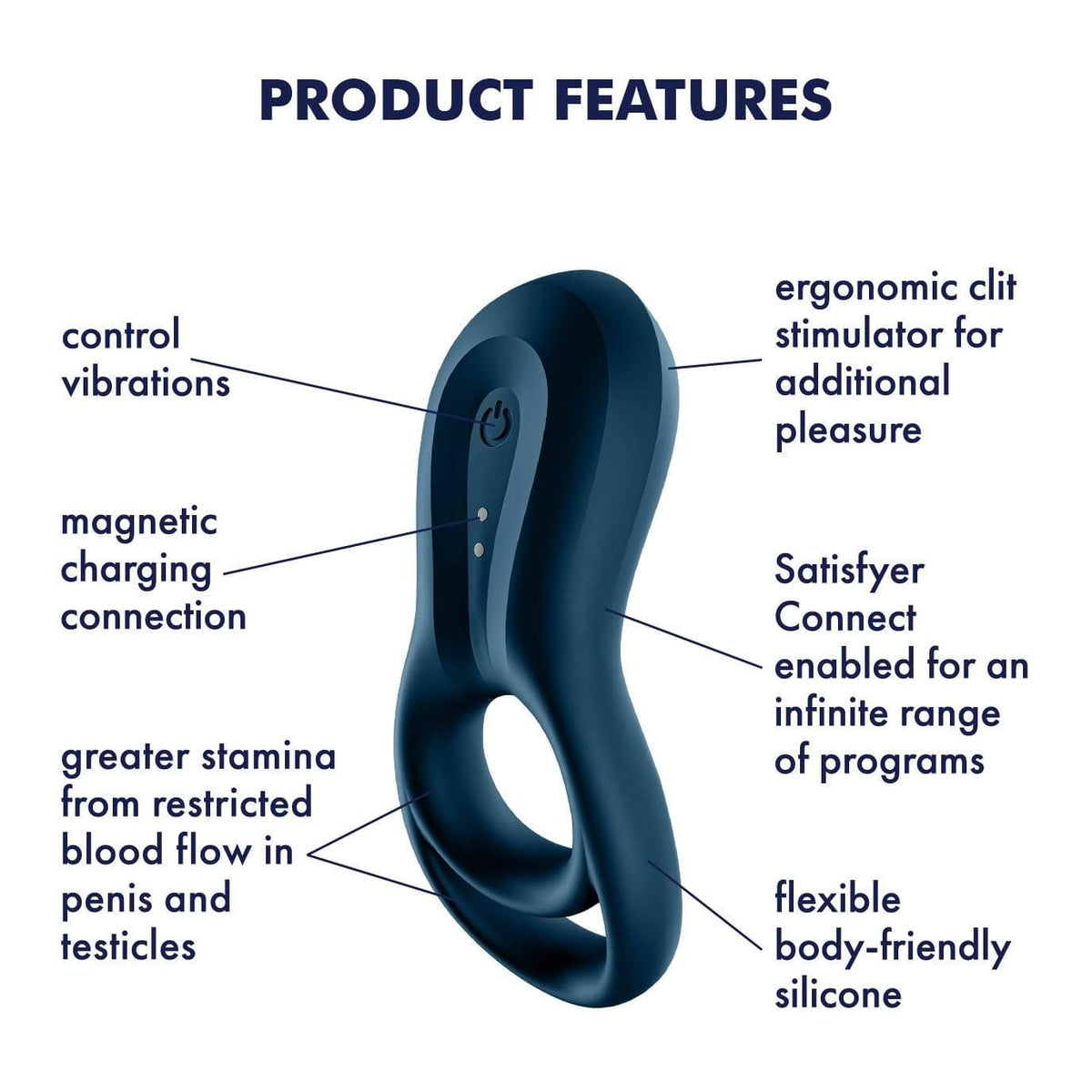Satisfyer - Epic Duo Bluetooth App-Controlled Silicone Vibrating Cock Ring (Black) Silicone Cock Ring (Vibration) Rechargeable 4061504009940 CherryAffairs