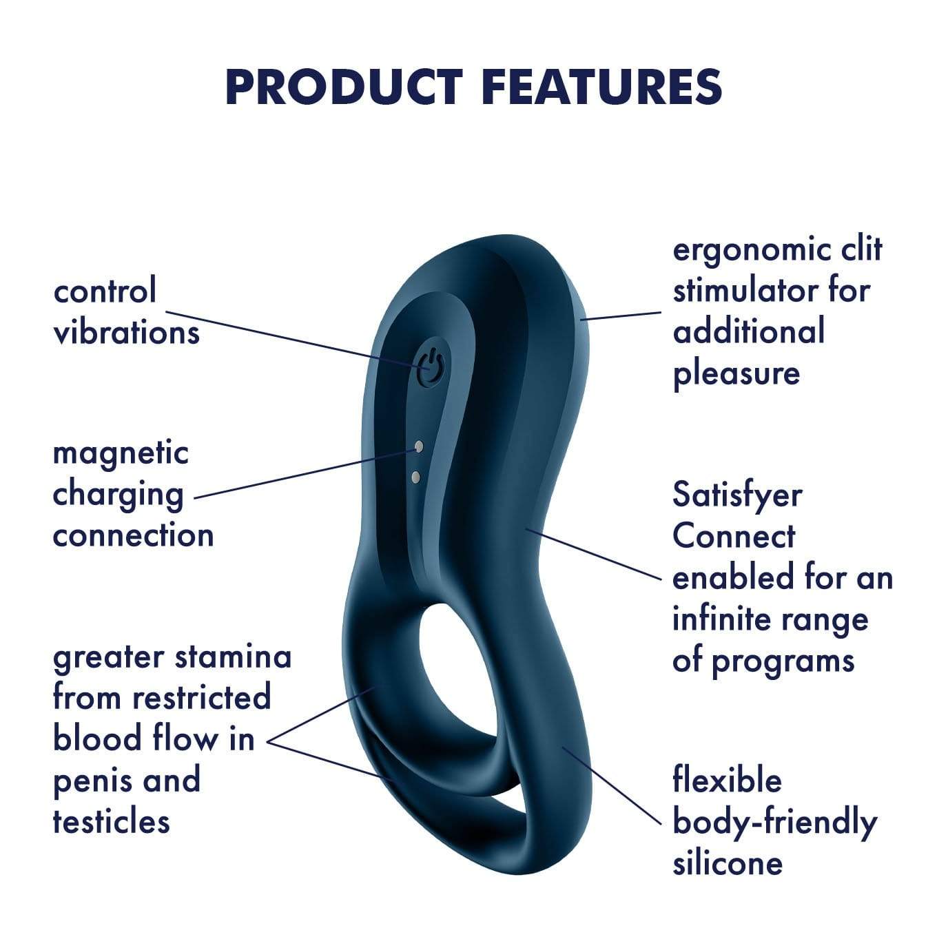 Satisfyer - Epic Duo Bluetooth App-Controlled Silicone Vibrating Cock Ring (Black) Silicone Cock Ring (Vibration) Rechargeable 4061504009940 CherryAffairs