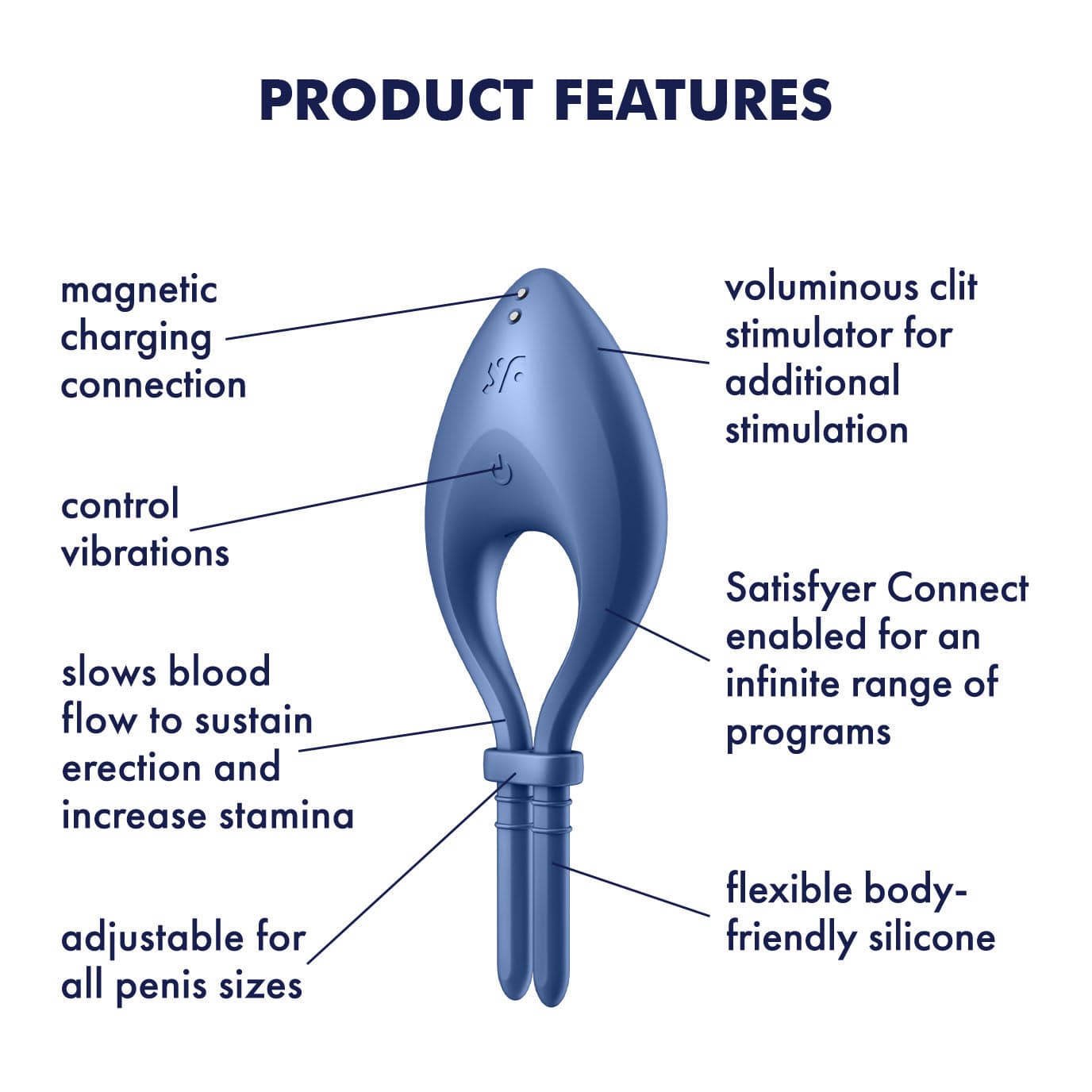 Satisfyer - Bulls Eye App-Controlled Adjustable Vibrating Cock Ring (Blue) Silicone Cock Ring (Vibration) Rechargeable 4061504018362 CherryAffairs