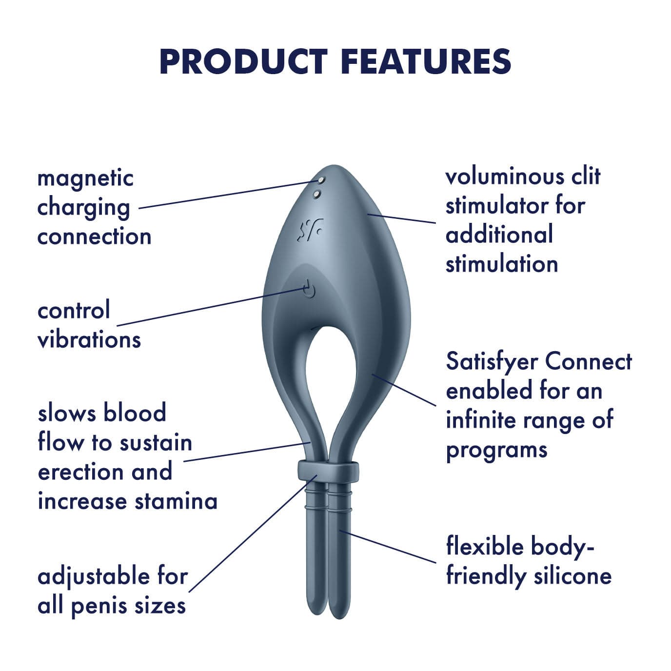 Satisfyer - Bulls Eye App-Controlled Adjustable Vibrating Cock Ring (Grey) Silicone Cock Ring (Vibration) Rechargeable 572884570 CherryAffairs