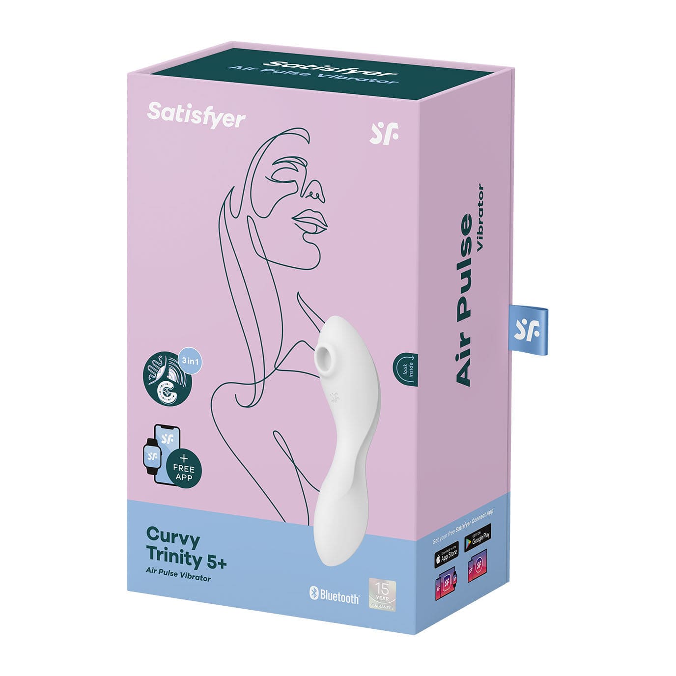 Satisfyer - Curvy App-Controlled Trinity 5 Clitoral Air Stimulator Vibrator (White) Clit Massager (Vibration) Rechargeable 4061504036557 CherryAffairs