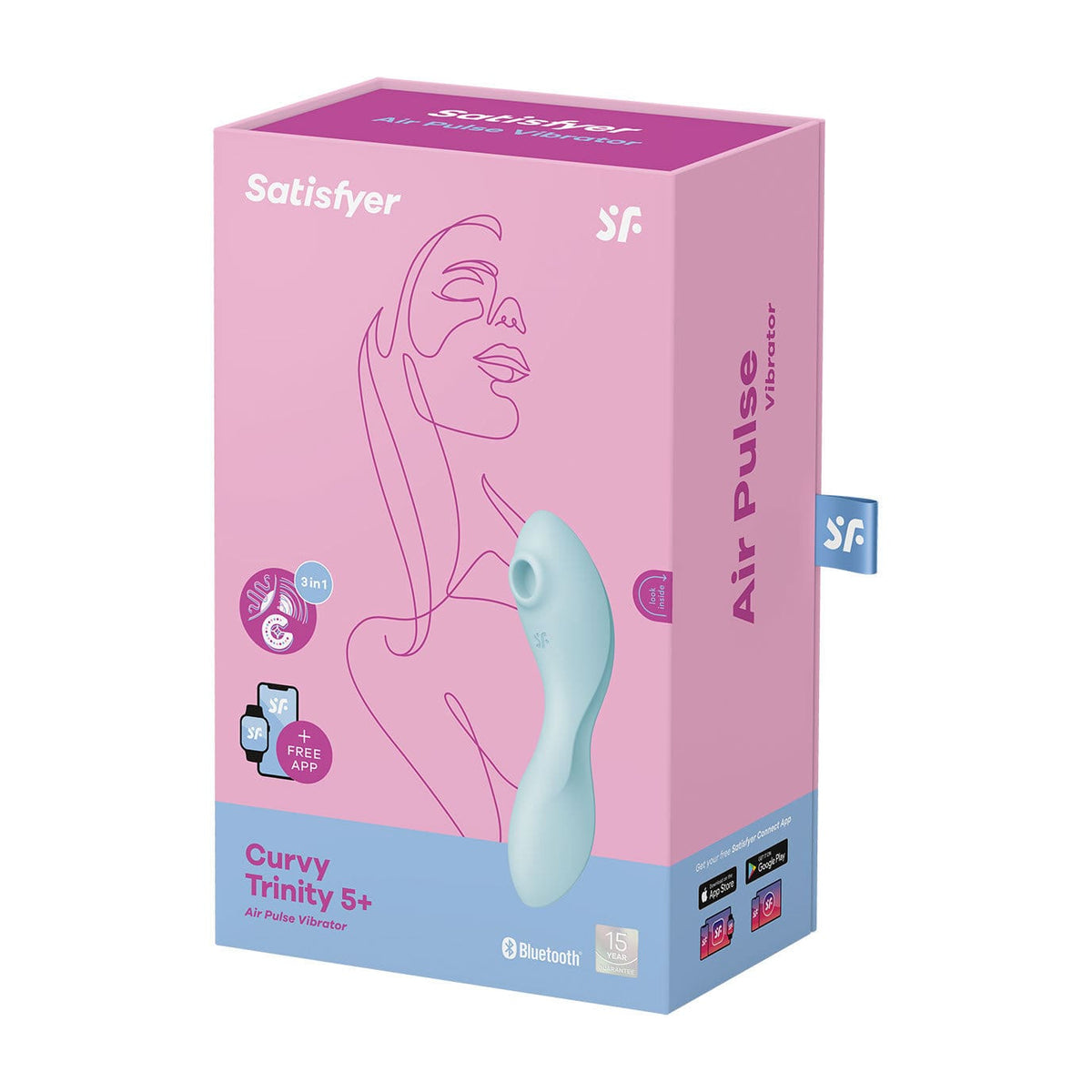Satisfyer - Curvy App-Controlled Trinity 5 Clitoral Air Stimulator Vibrator (Light Blue) Clit Massager (Vibration) Rechargeable 4061504036564 CherryAffairs