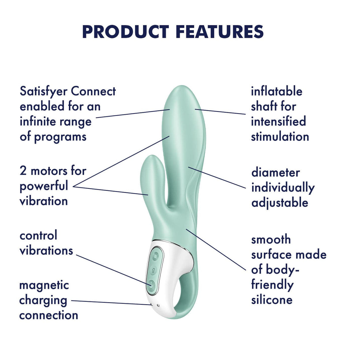 Satisfyer - Air Pump App-Controlled Air Pump Bunny 5 Rabbit Vibrator (Turquoise) Rabbit Dildo (Vibration) Rechargeable 4061504038537 CherryAffairs