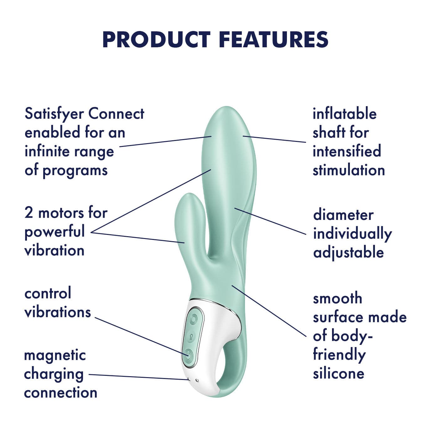 Satisfyer - Air Pump App-Controlled Air Pump Bunny 5 Rabbit Vibrator (Turquoise) Rabbit Dildo (Vibration) Rechargeable 4061504038537 CherryAffairs