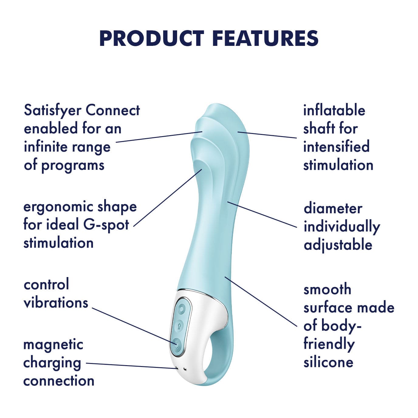 Satisfyer - Air Pump App-Controlled G Spot Vibrator 5 (Blue) G Spot Dildo (Vibration) Rechargeable 4061504038544 CherryAffairs