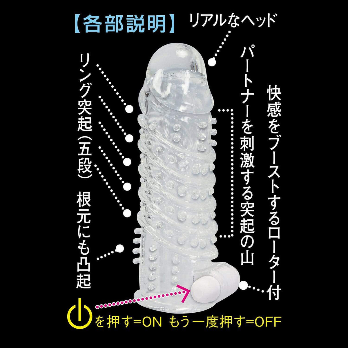 NPG - Sex Retsuden 6 Benkei Vibrating Cock Sleeve (Clear) Cock Sleeves (Vibration) Non Rechargeable