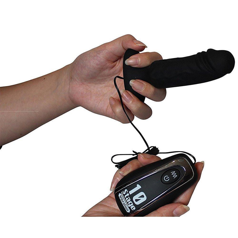 Love Factor - Backfire 10 Anus Vibrating Cock (Black) Realistic Dildo with suction cup (Vibration) Non Rechargeable - CherryAffairs Singapore