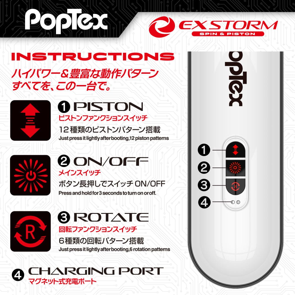 Poptex - Ex Storm Spin and Piston Double Motor Electric Masturbator (White) Masturbator (Hands Free) Rechargeable 4589454650505 CherryAffairs