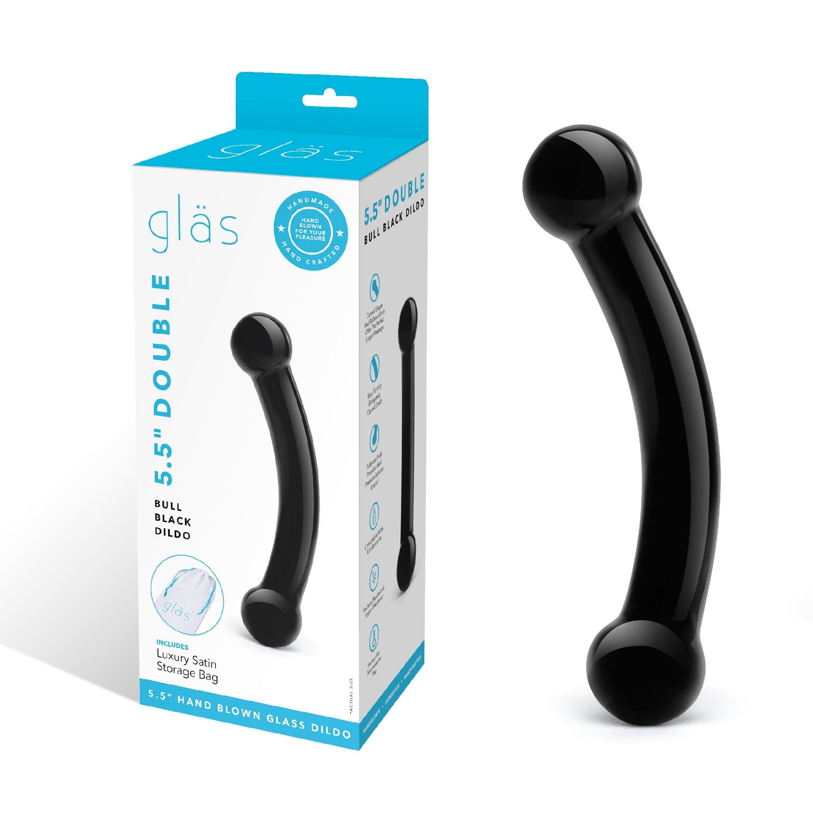 Glas - Double Bull Glass Dildo 5.5’’ (Black) - Black - Glass Dildo (Non Vibration)