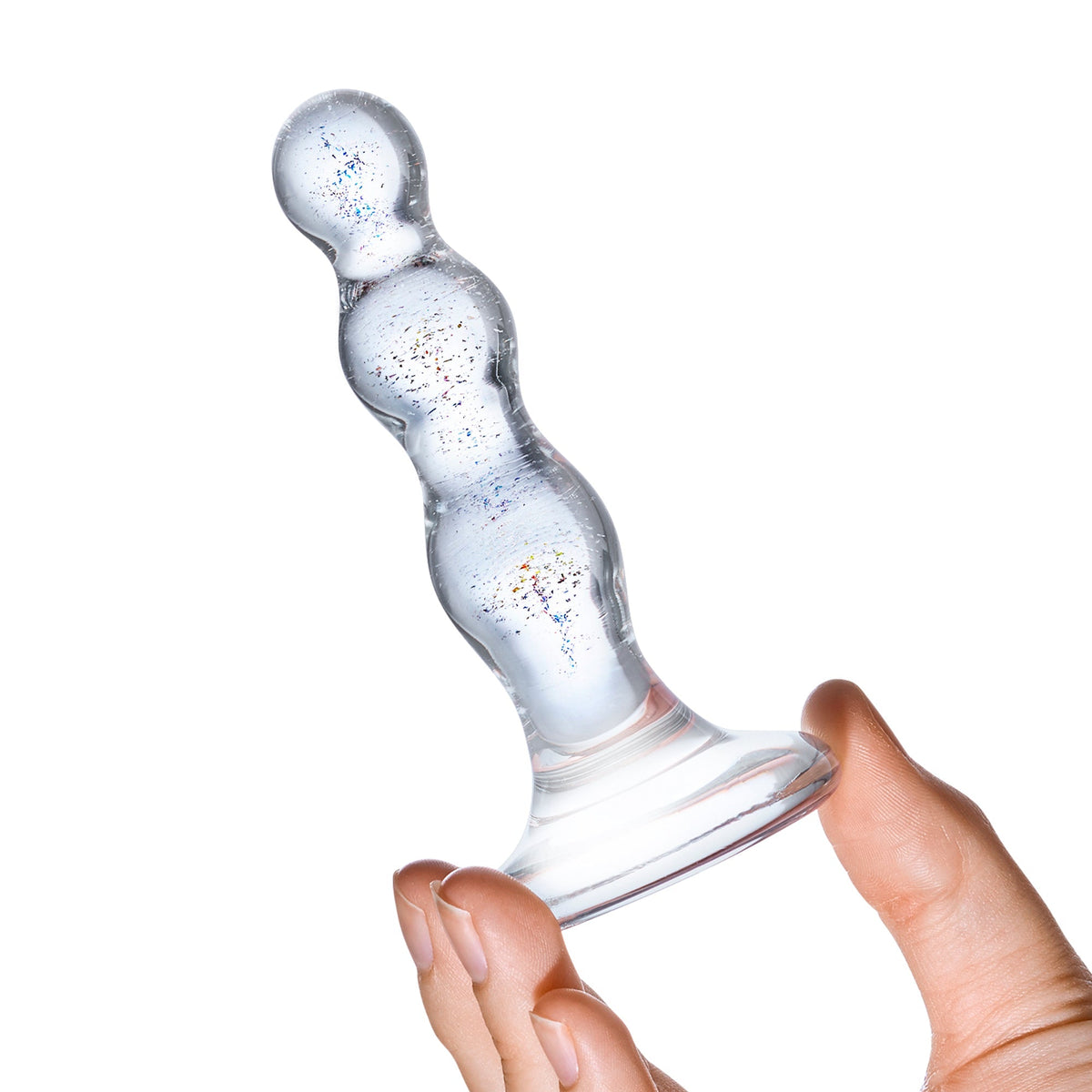 Glas - Triple Play Beaded Butt Plug 4’’ (Clear) - Clear - Glass Anal Plug (Non Vibration)