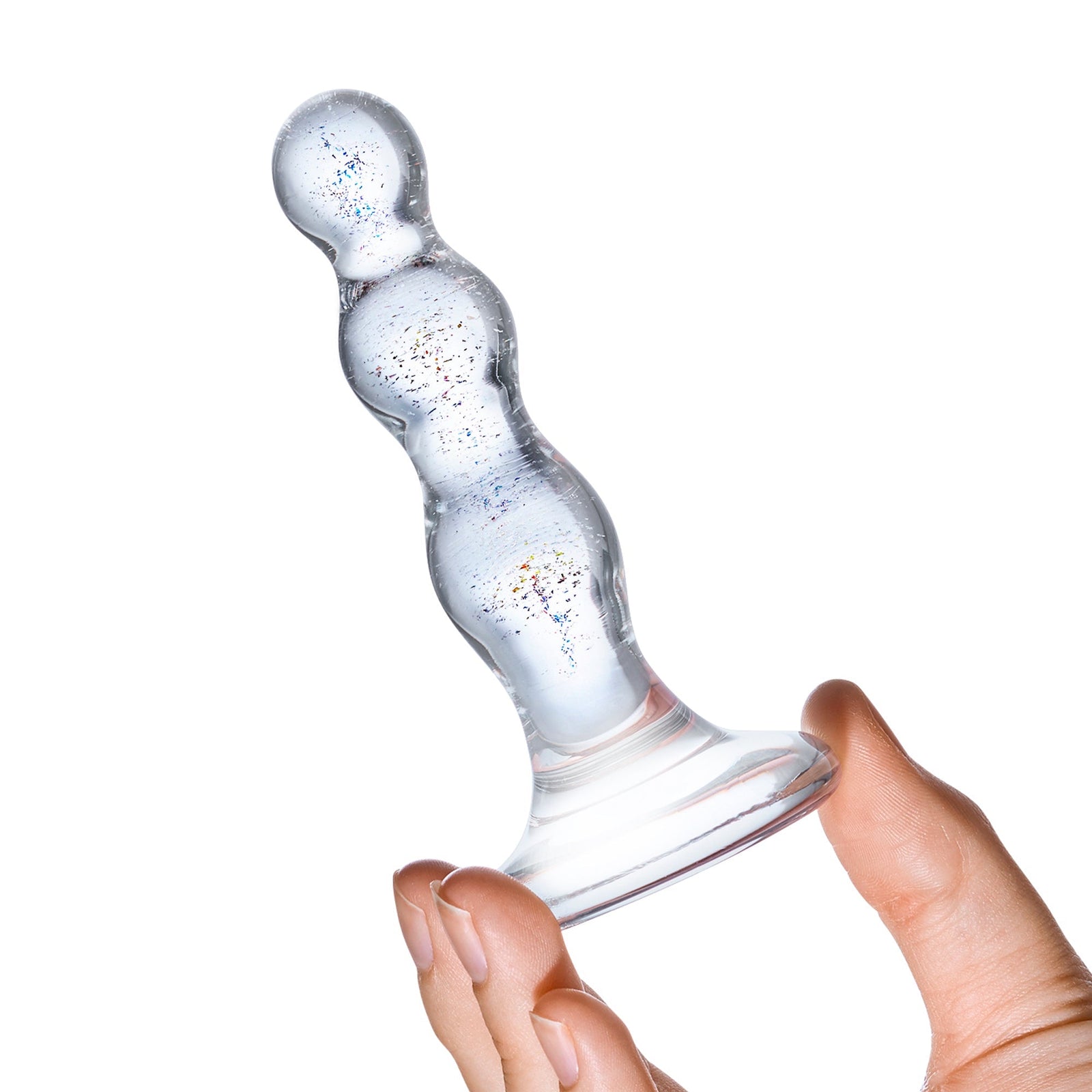Glas - Triple Play Beaded Butt Plug 4’’ (Clear) - Clear - Glass Anal Plug (Non Vibration)