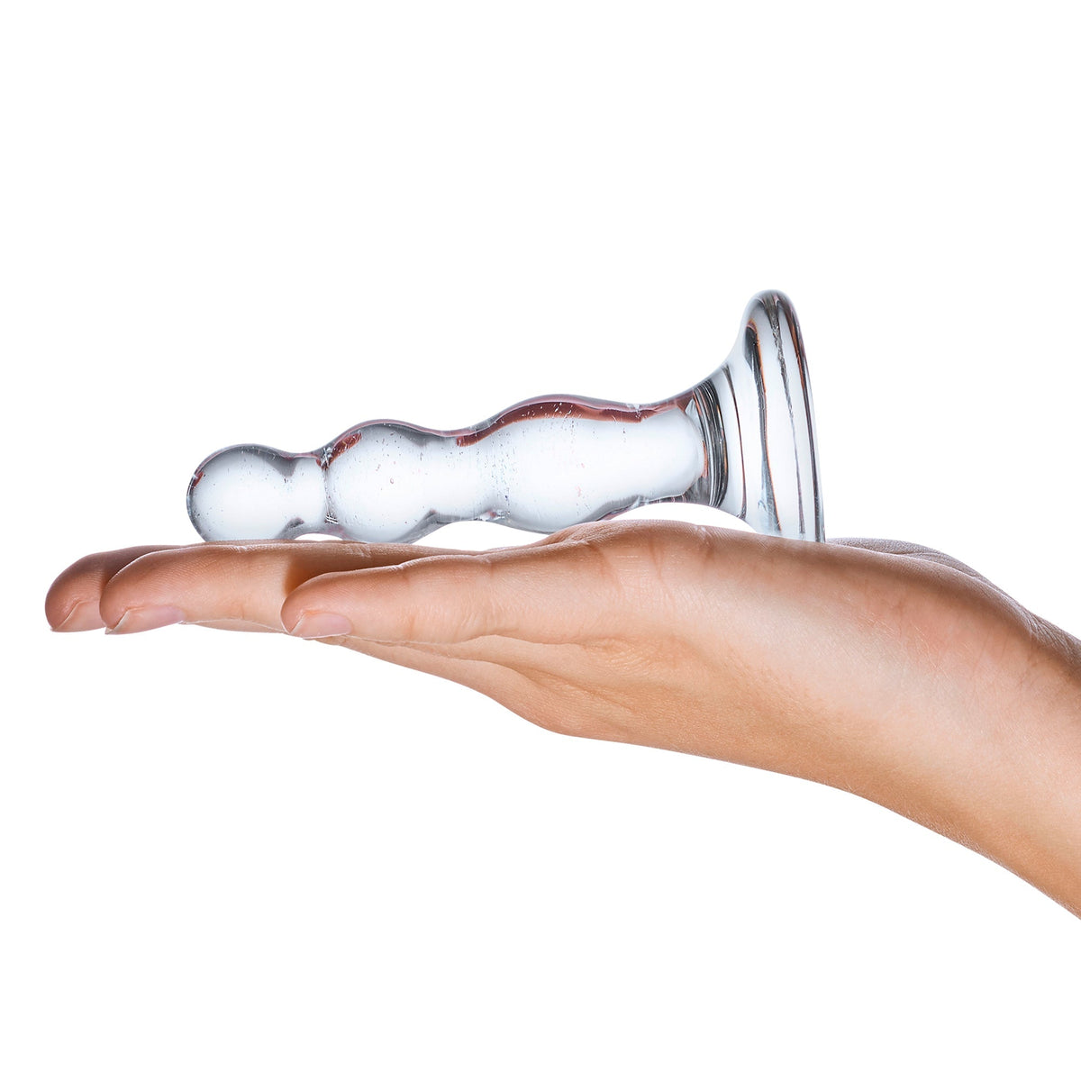 Glas - Triple Play Beaded Butt Plug 4’’ (Clear) - Clear - Glass Anal Plug (Non Vibration)