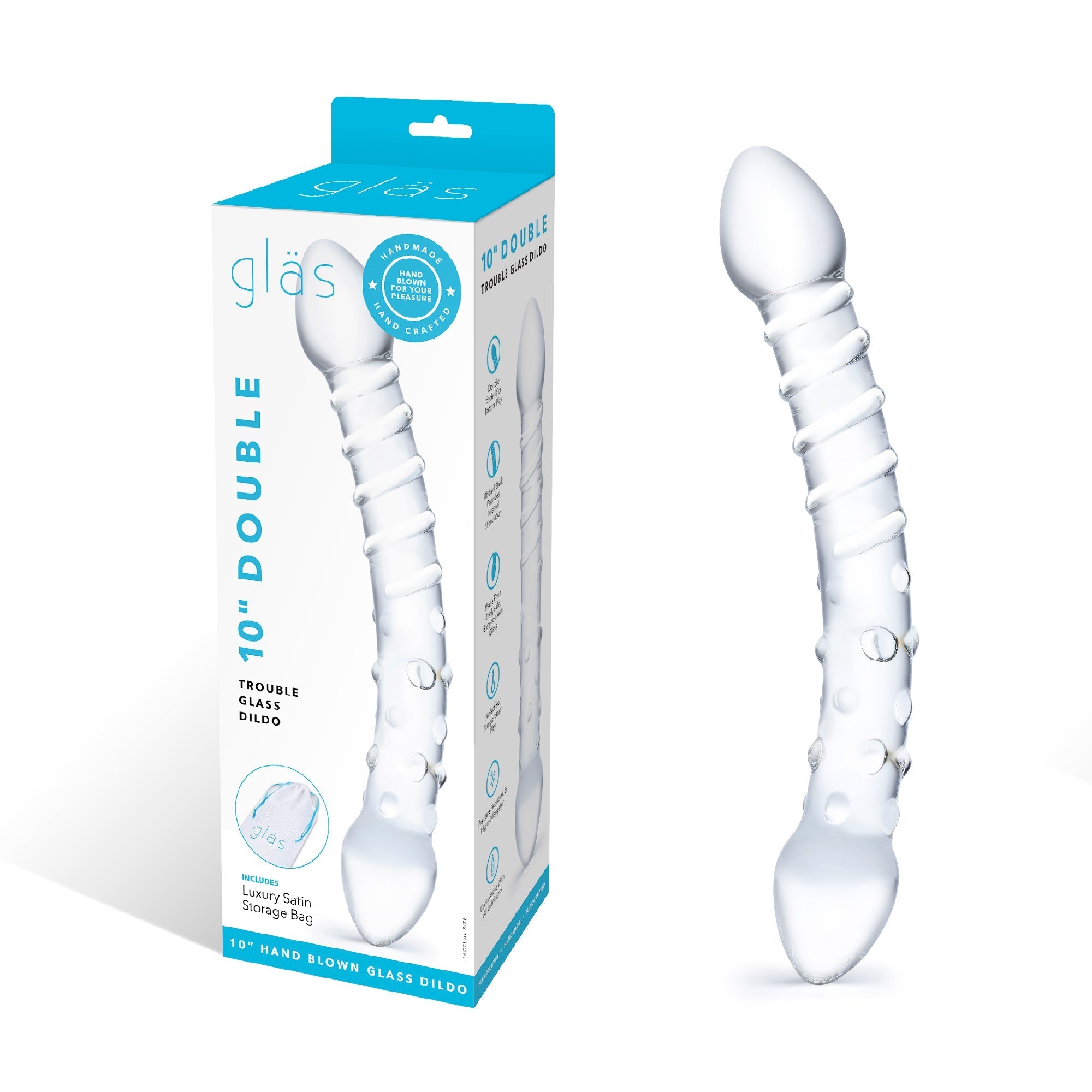 Glas - Double Trouble Glass Dildo 10’’ - Clear - Glass Dildo (Non Vibration)