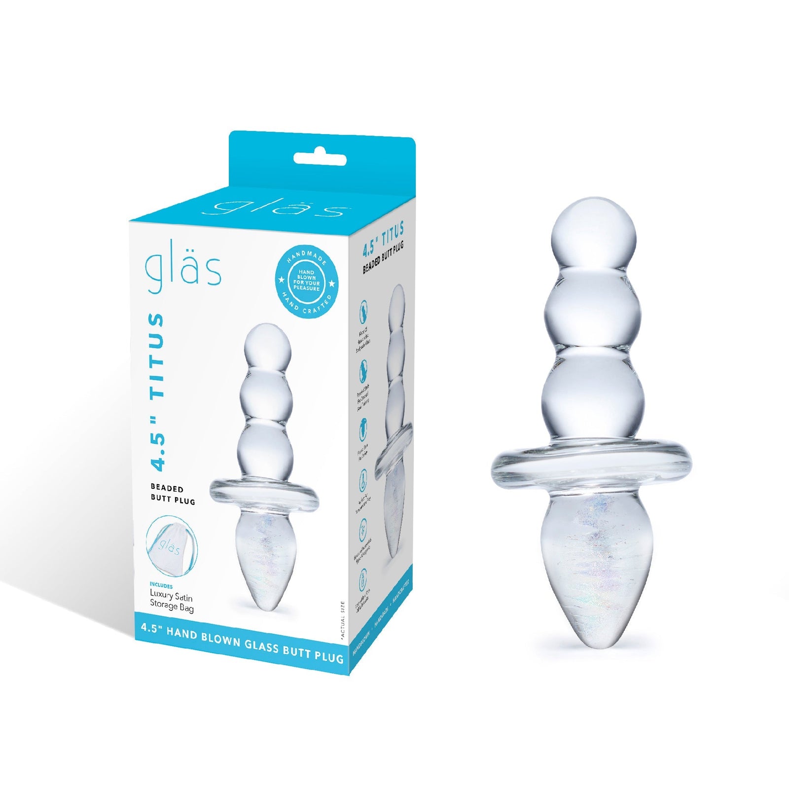 Glas - Titus Beaded Glass Butt Plug 4.5’’ - Clear - Glass Anal Plug (Non Vibration)