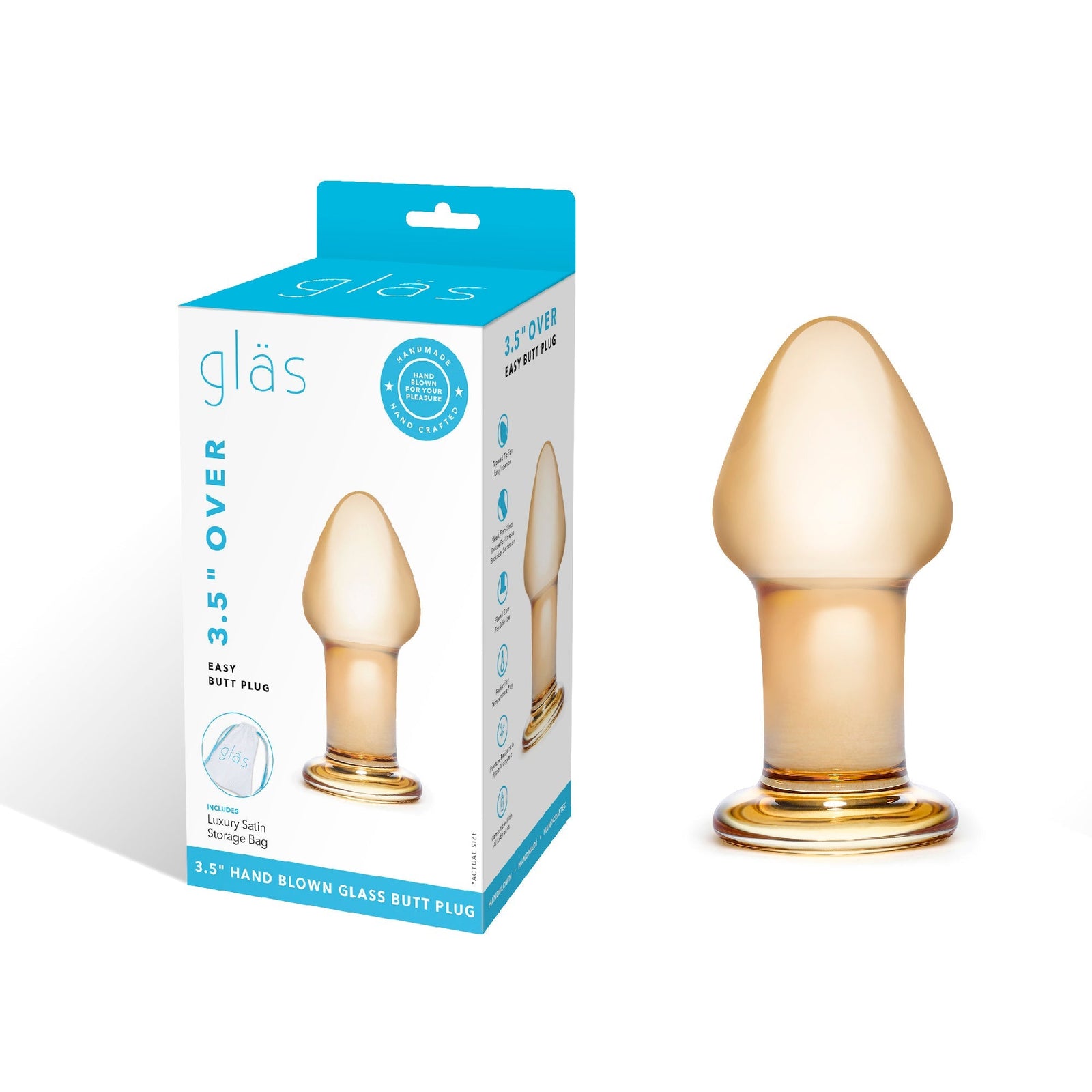 Glas - Over Easy Glass Butt Plug 3.5’’ - Orange - Glass Anal Plug (Non Vibration)