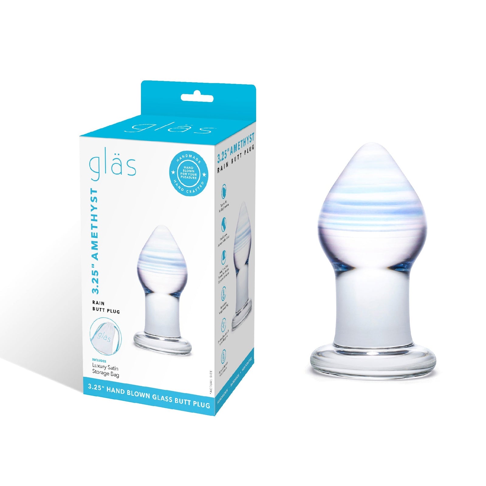 Glas - Amethyst Rain Glass Butt Plug - Clear - Glass Anal Plug (Non Vibration)