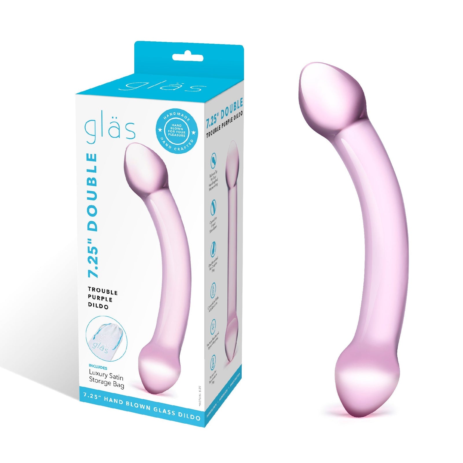 Glas - Double Trouble Hand Blown Glass Dildo 7.25’’ (Purple) - Purple - Glass Dildo (Non Vibration)