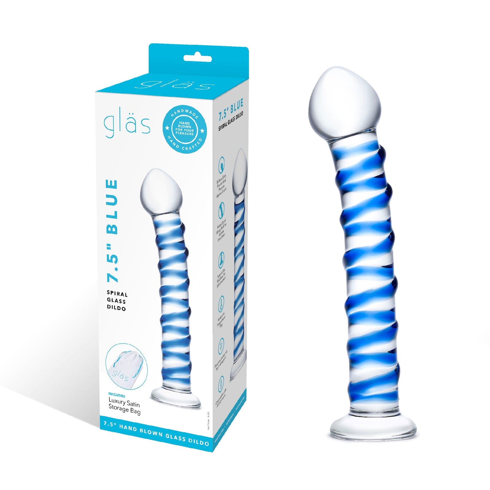 Glas - Blue Spiral Glass Dildo 7.5’’ - Blue - Glass Dildo (Non Vibration)