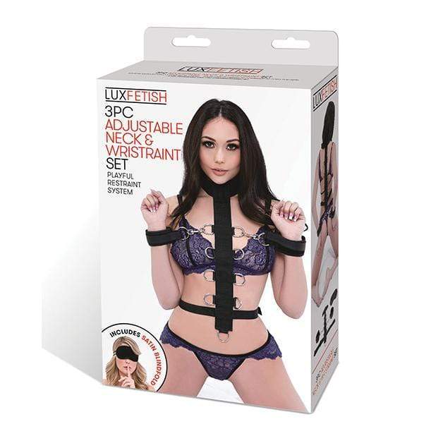 Lux Fetish - 3 pc Adjustable Neck and Wristraint Set (Black) Hand/Leg Cuffs 4890808085134 CherryAffairs