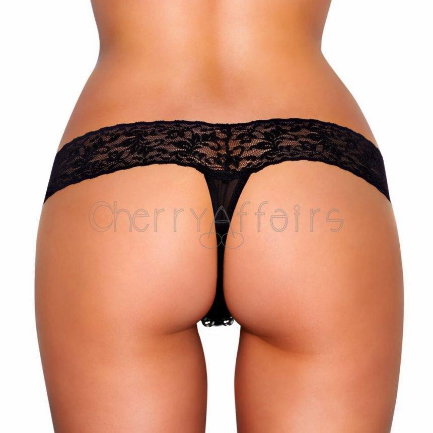 Hustler - Crotchless Vibrating Panties With Pleasure Beads S/M (Black) Lingerie (Vibration) Non Rechargeable - CherryAffairs Singapore