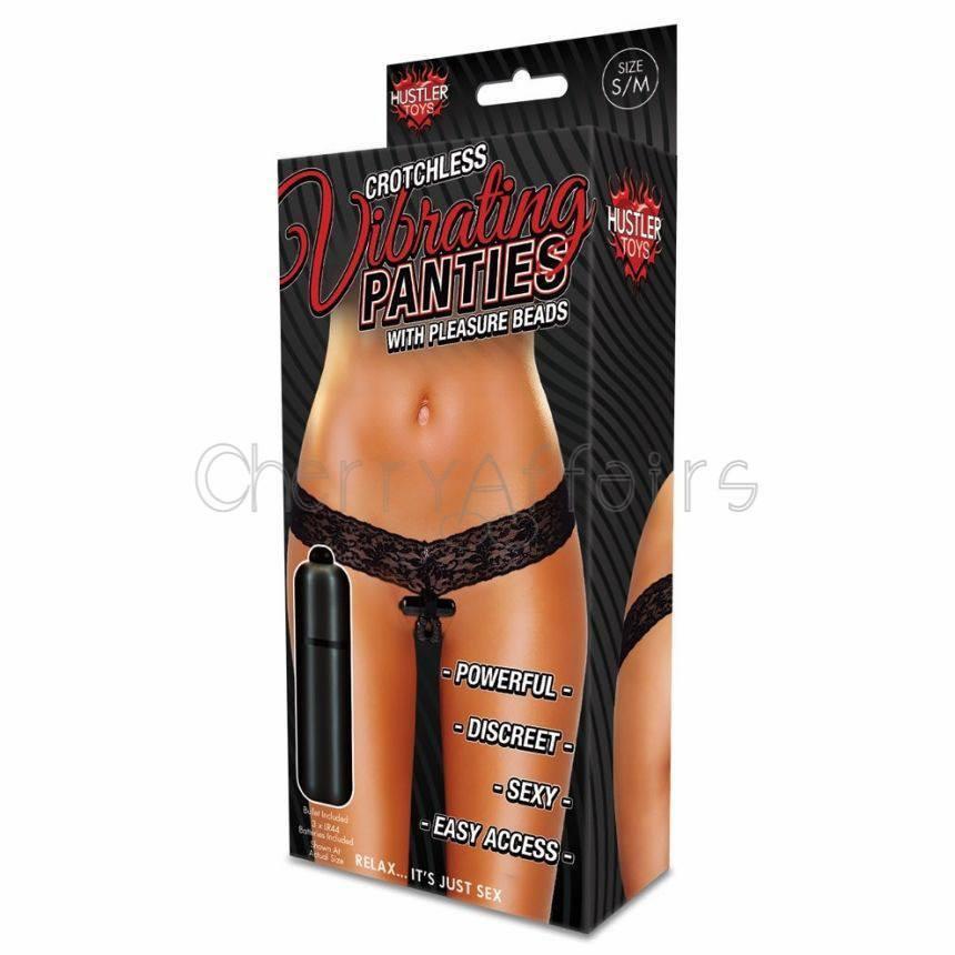 Hustler - Crotchless Vibrating Panties With Pleasure Beads S/M (Black) Lingerie (Vibration) Non Rechargeable - CherryAffairs Singapore
