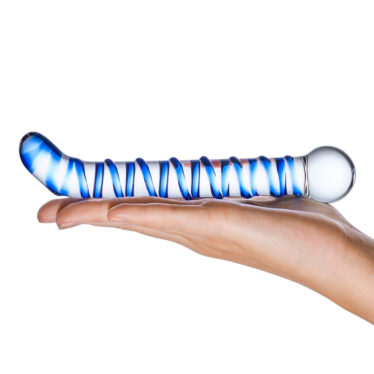 Glas - Mr Swirly G Spot Hand Blown Glass Dildo 6.5’’ (Clear/Blue) - Clear - Glass Dildo (Non Vibration)