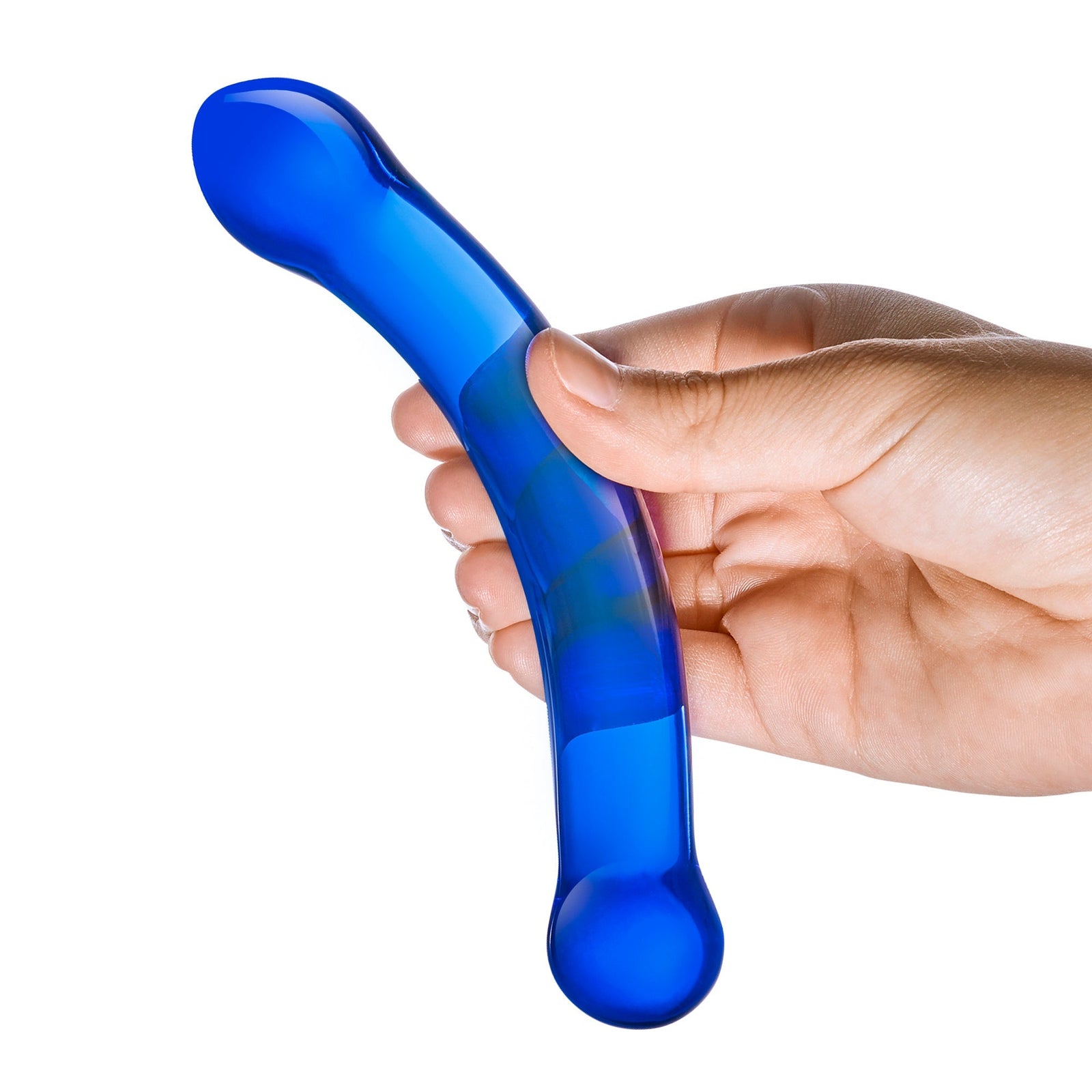 Glas - Curved G Spot Hand Blown Glass Dildo 6’’ (Blue) - Blue - Glass Dildo (Non Vibration)