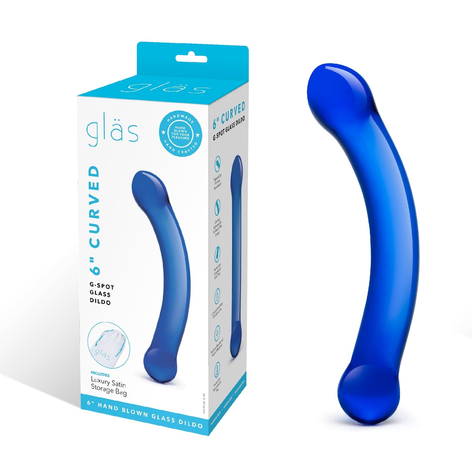 Glas - Curved G Spot Hand Blown Glass Dildo 6’’ (Blue) - Blue - Glass Dildo (Non Vibration)