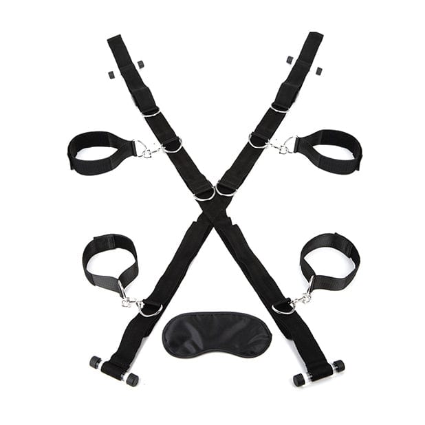 Lux Fetish - Over the Door Cross with 4 Universal Soft Restraint Cuff Set (Black) Hand/Leg Cuffs 4890808221082 CherryAffairs