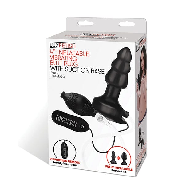 Lux Fetish - Inflatable Vibrating Butt Plug with Suction Base 4" (Black) Anal Plug (Vibration) Non Rechargeable 4890808233146 CherryAffairs