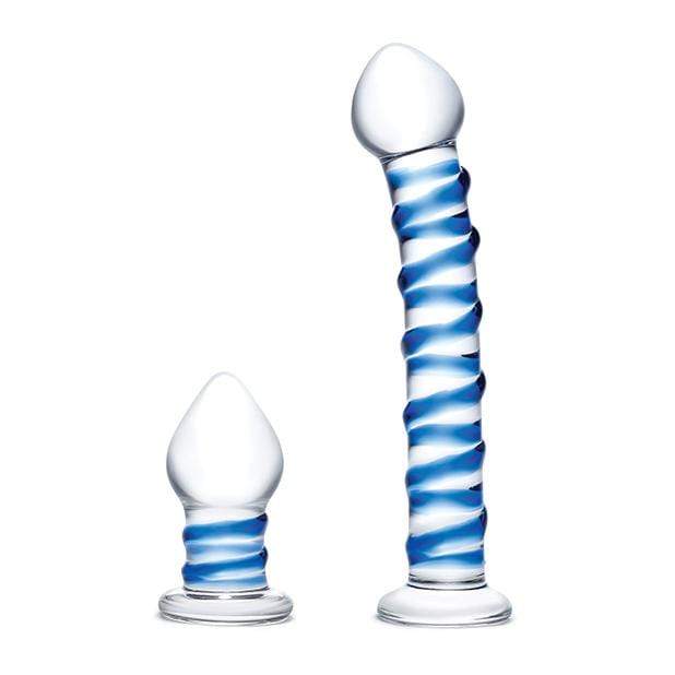 Glas - 2 Pc Double Penetration Glass Swirly Dildo and Butt Plug Set (Clear) Glass Dildo (Non Vibration) 4890808238660 CherryAffairs
