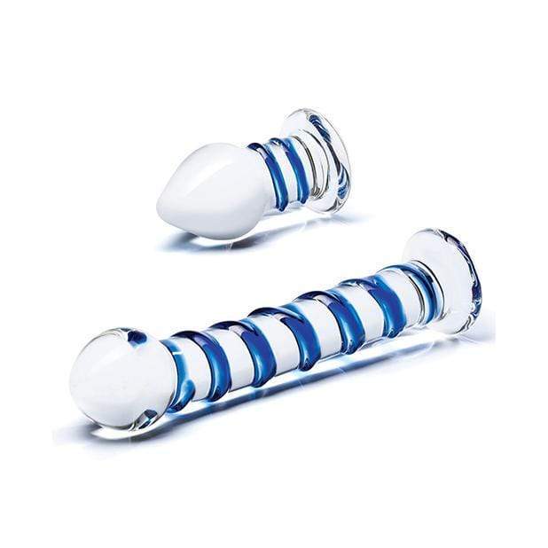 Glas - 2 Pc Double Penetration Glass Swirly Dildo and Butt Plug Set (Clear) Glass Dildo (Non Vibration) 4890808238660 CherryAffairs