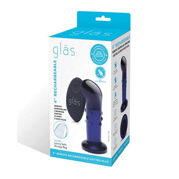 Glas - Remote Control Rechargeable Vibrating Glass Dotted G Spot P Spot Plug 4" (Blue) Glass Anal Plug (Vibration) Rechargeable 4890808250563 CherryAffairs