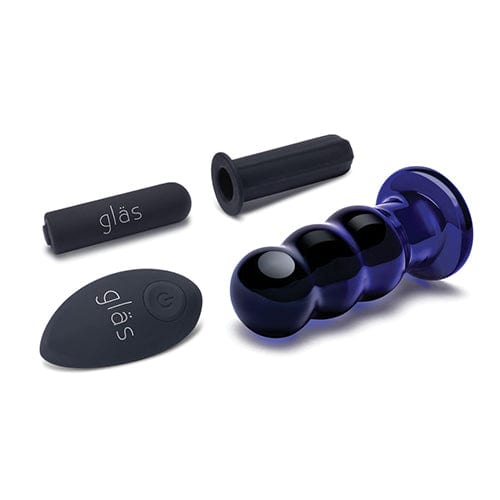 Glas - Remote Control Rechargeable Vibrating Glass Beaded Butt Plug 3.5" (Blue) Glass Dildo (Non Vibration) 4890808250570 CherryAffairs