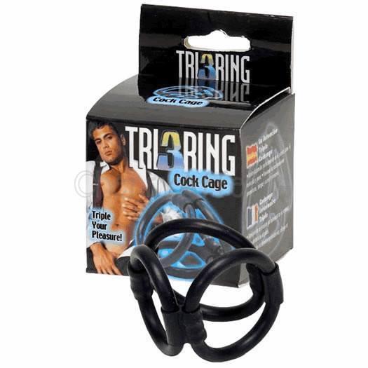 Seven Creations - Triple Ring Cock Cage Rubber Cock Ring (Non Vibration) - CherryAffairs Singapore
