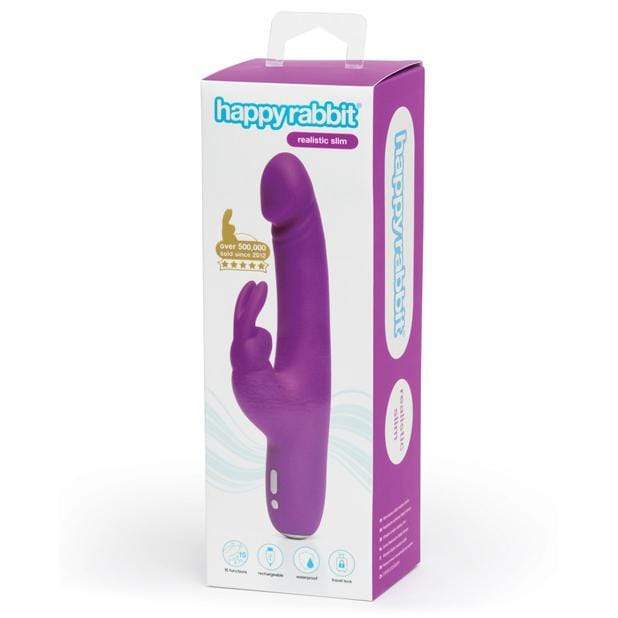 Love Honey - Happy Rabbit Slimline Realistic Rabbit Vibrator (Purple) Rabbit Dildo (Vibration) Rechargeable 5060020005862 CherryAffairs